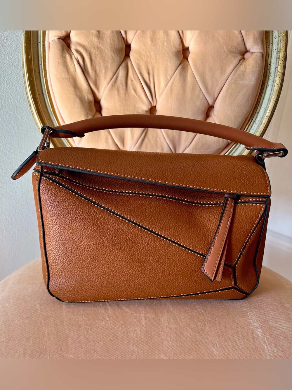 Designer style Tan Leather Top-Handle Bag